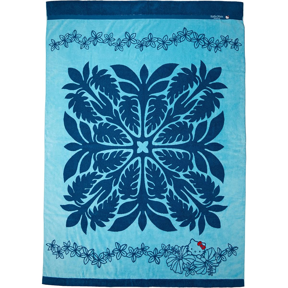 [Cathy Mom Island Style] Towel Blanket Hawaiian Quilt Pattern Hello Kitty & Lei (Cathy Mom x Hello Kitty) 86110004 Women's 86110004B Shell Ginger Blue Approx. Width 140cm x Height 190cm