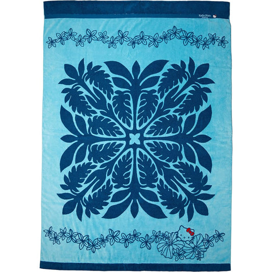 [Cathy Mom Island Style] Towel Blanket Hawaiian Quilt Pattern Hello Kitty & Lei (Cathy Mom x Hello Kitty) 86110004 Women's 86110004B Shell Ginger Blue Approx. Width 140cm x Height 190cm