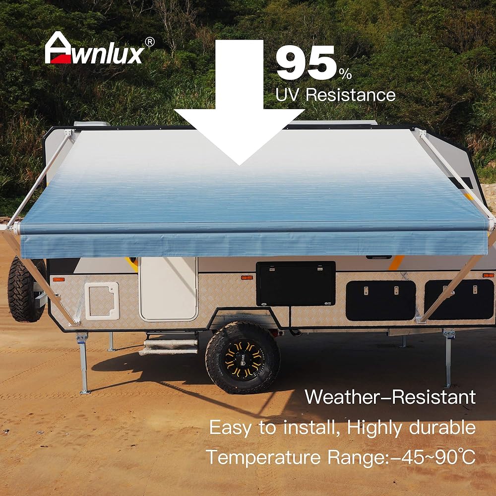AWNLUX RV Awning Fabric Replacement Heavy Duty Waterproof 4-Ply Vinyl Camper Awning Fabric - Universal Outdoor Canopy for Camper Awning, Ocean Blue - 10ft (Fabric 9'2" x 8")