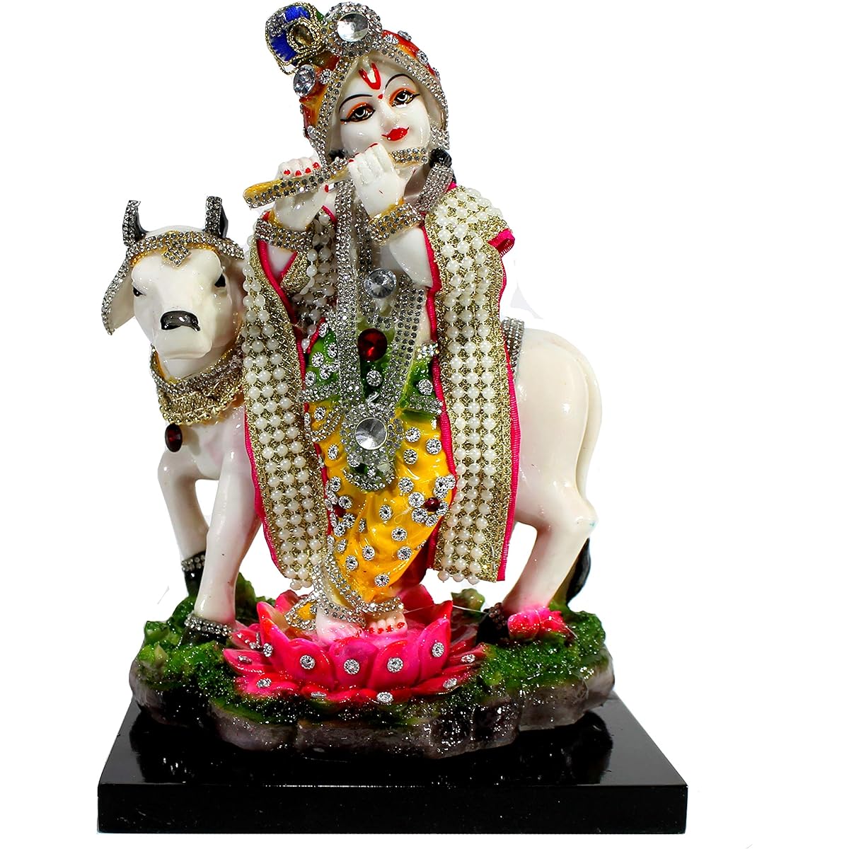 eSplanade – Hand Carved Lord Krishna and Kamdhen Kaukishan Mahan Charu Murti Idol Statue Sculpture – Resin – 10 Inches – Multicolor
