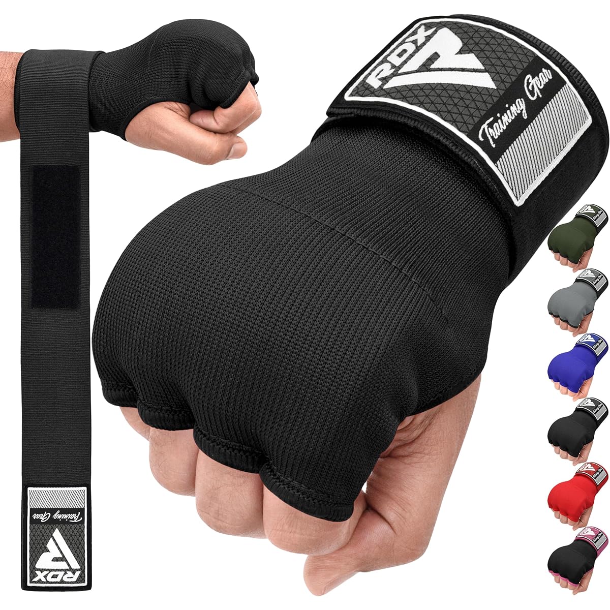 RDX Vantage Velcro Inner Gloves Boxing MMA Martial Arts Shock Absorption Gel Padded (XL, Black)