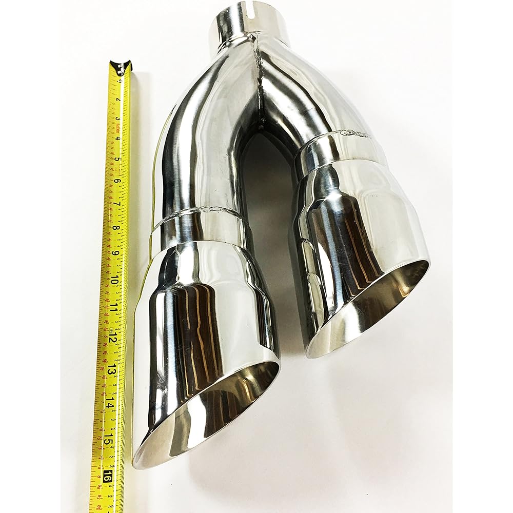 Exhaust tip 3.00 inch inlet 4.00 inch outlet length 16.00 inch dual tilt angle stainless steel stainless steel WMS8304016-300-SS Wadeon exhaust tip