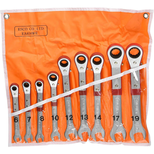 Esco 9 piece set, one eye, one mouth spanner (ratchet type) EA614WE