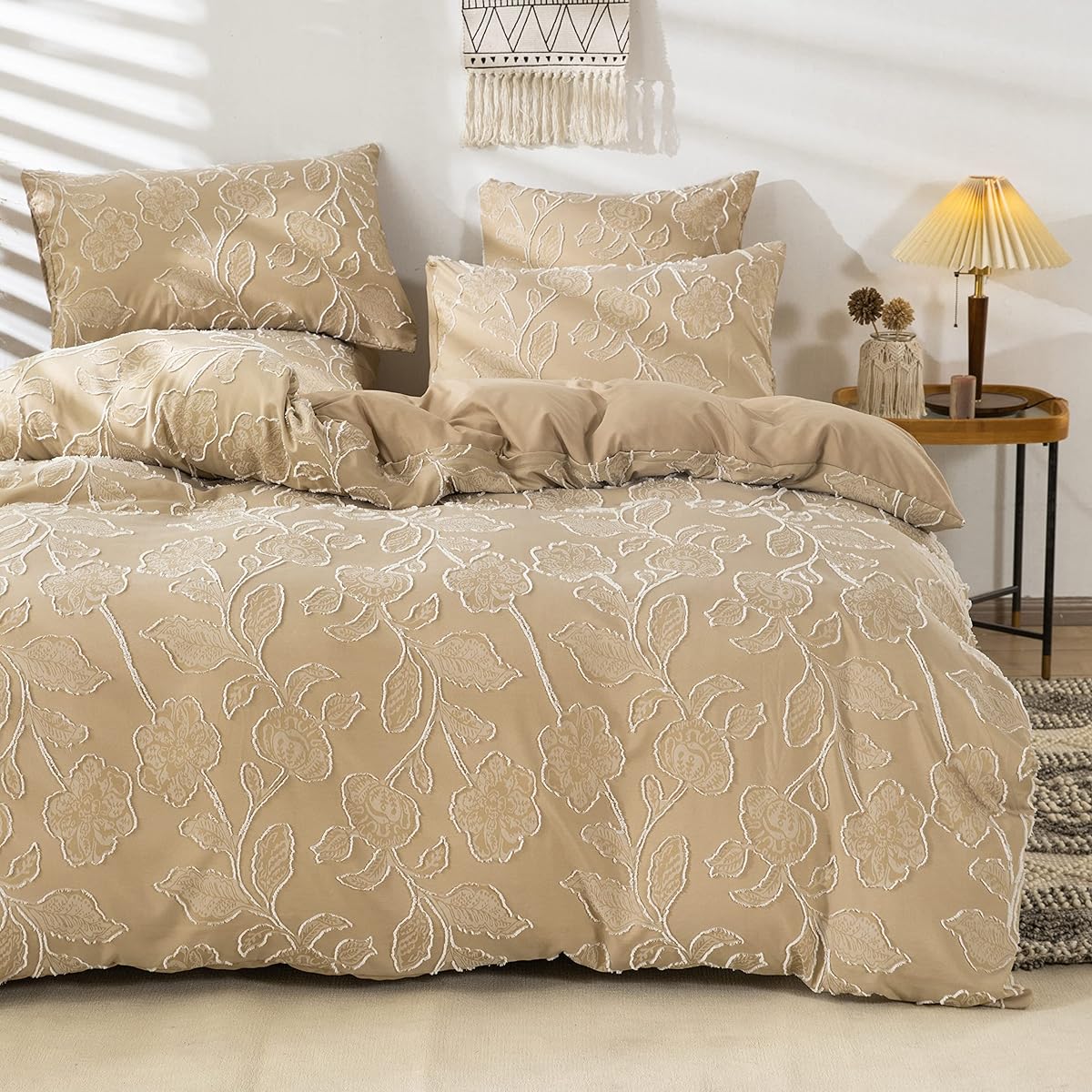 Duvet cover, semi-double, 4-piece set, duvet cover, fitted sheet, flower cut craft, Western style, stylish, bedding cover set, soft, gentle to the touch, breathable, duvet cover, washable and quick drying type
