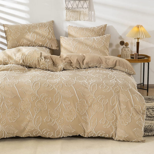 Duvet cover, semi-double, 4-piece set, duvet cover, fitted sheet, flower cut craft, Western style, stylish, bedding cover set, soft, gentle to the touch, breathable, duvet cover, washable and quick drying type