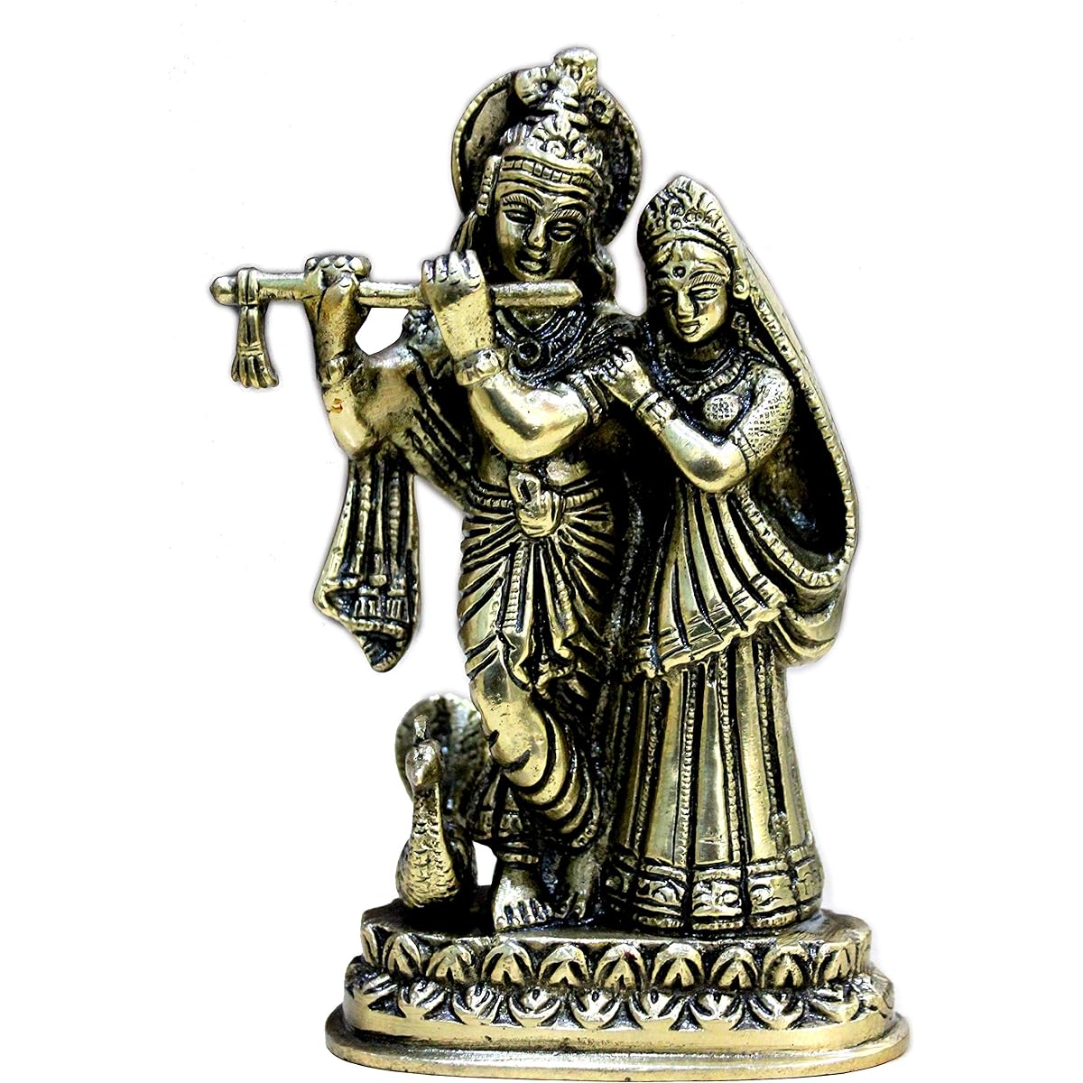 StonKraft Radha Krishna Pair Murti Idol Statue Sculpture - Antique 6" Brass Multicolor