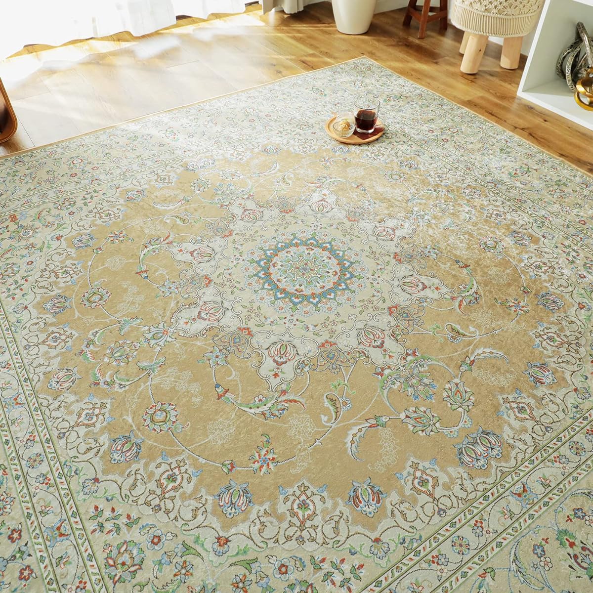 Glam Style Persian Rug Rug Carpet Washable 2 Tatami Mats 190x190cm Beige