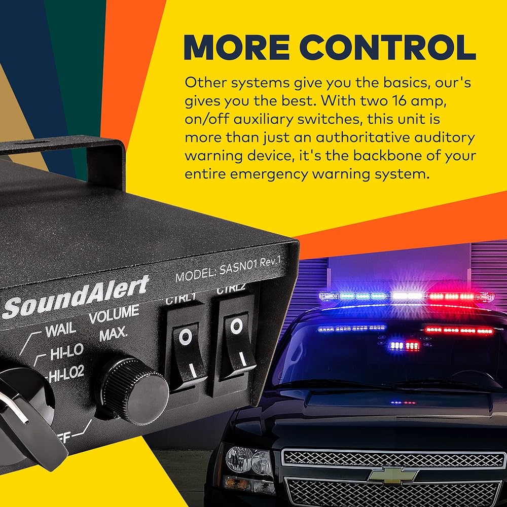 LAMPHUS Soundalert 100W Emergency Police Siren Kit [118-124DB Slim Speaker] [2 x 16A Switch Control] [Hands Free Air Horn] [PTT Mike] [Radio Revival] Warning Emergency PA System Track Car