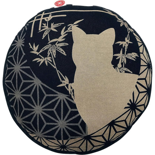 [Edoten] Zafu Zafu cushion for zazen and yoga, with discharge dyed pattern, high-quality zafu made from dungaree fabric, with sticky hands, without tucks, 003 Round window cat, navy blue, hand made