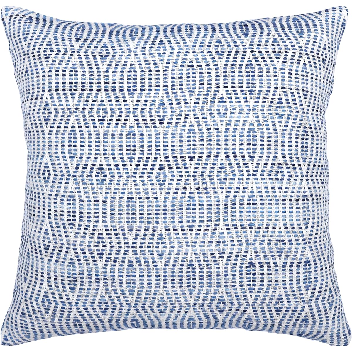 Woven Virtues Blue and White Soft Decorative Cushion Cover - Set of 2, Luxurious Hand Woven, Delicate and Fashionable, Organic and Comfortable Feel, Blue and White Diamonds in Length 50 x 50 cm