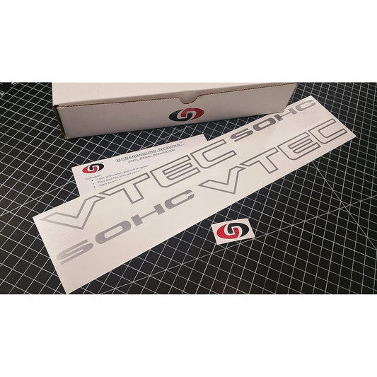 VTEC SOHC 17 "(Pair x2) Decal Kit Sticker Inn Port Tuner Metallic Silver by Underground Designs