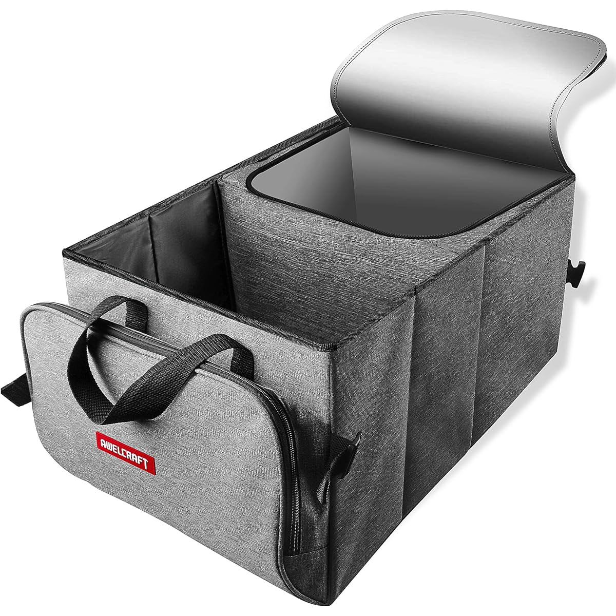 AWELCRAFT Car Storage Box, Heat/Cold Insulation, Foldable [50L Large Capacity] Multifunctional Car Box with Pockets, Camping, BBQ, Grilling, Tableware Storage Bag, Outdoor, Organizing after Super Shopping, Washable, Trunk Box