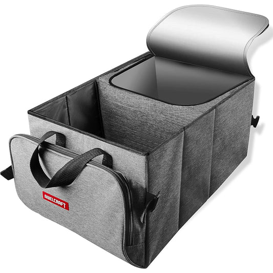 AWELCRAFT Car Storage Box, Heat/Cold Insulation, Foldable [50L Large Capacity] Multifunctional Car Box with Pockets, Camping, BBQ, Grilling, Tableware Storage Bag, Outdoor, Organizing after Super Shopping, Washable, Trunk Box