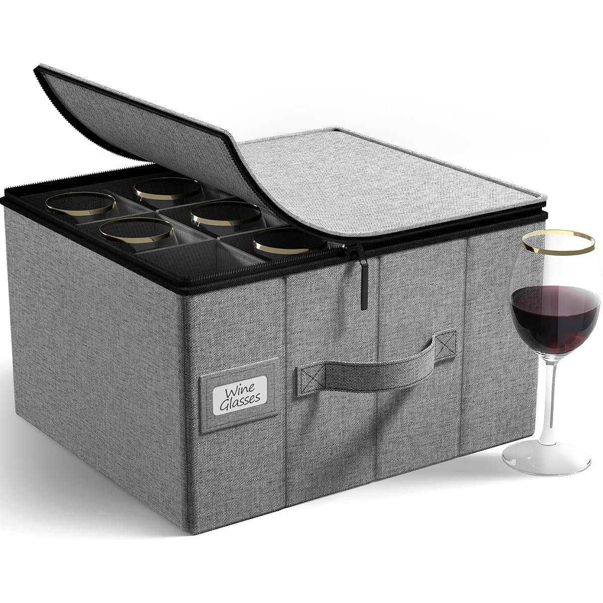 Sorbus Stemware Storage Chest - Deluxe Padded Case with Dividers - Serves 12 - Perfect for Protecting and Carrying Wine Glasses, Champagne Flutes, Goblets, etc. Gray STRG-GLSFA