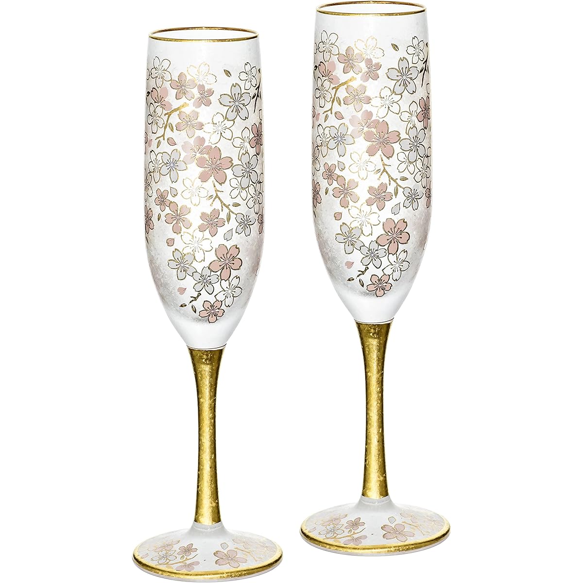 ADERIA El Dorado Cherry Blossom Flute Pair Set Champagne Glasses 180ml Made in Japan Cosmetic Box Wine Cocktail Sparkling Stylish Brandy Champagne Present Gift Wedding Gift Birthday S6109