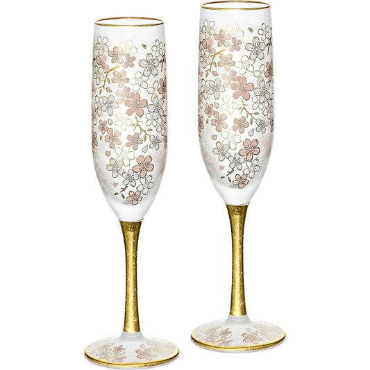 ADERIA El Dorado Cherry Blossom Flute Pair Set Champagne Glasses 180ml Made in Japan Cosmetic Box Wine Cocktail Sparkling Stylish Brandy Champagne Present Gift Wedding Gift Birthday S6109