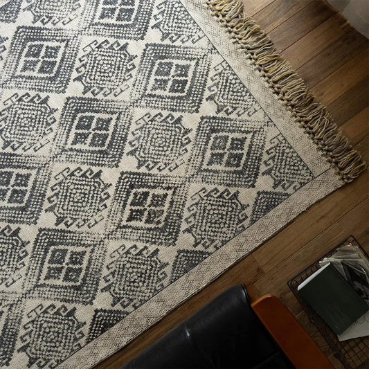 Sayan Sayan Washable Kilim Hand Woven Rug Gemini 200x200 2 Tatami Black Indian Cotton