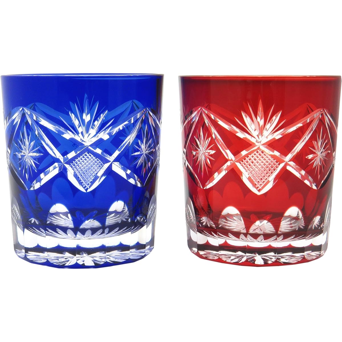 Sumida Edo Kirikokan Old Glass Pair Glow and Fish TO-401-402 Red