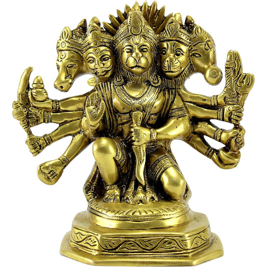 eSplanade Brass Panchmukhi Hanuman Anjaneya Pavan Putra Bhajan Bali Idol Murti Moti Statue 7 Inches