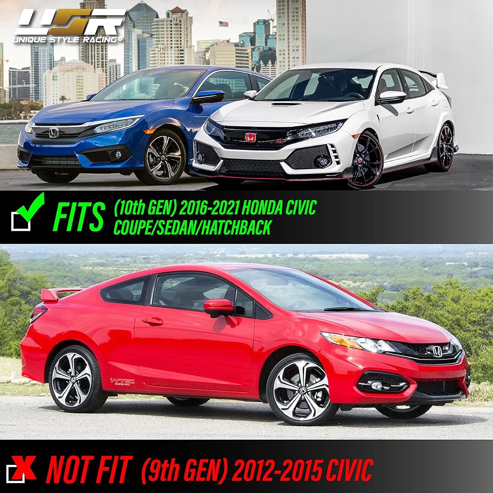 USR UNIQUE STYLE RACING DEPO 10th generation Civic side marker 911 Carrera style LED light bar front bumper lamp 2016-2021 Honda Civic Coupe Sedan Hatchback All models (Smoke Lens Amber LED)