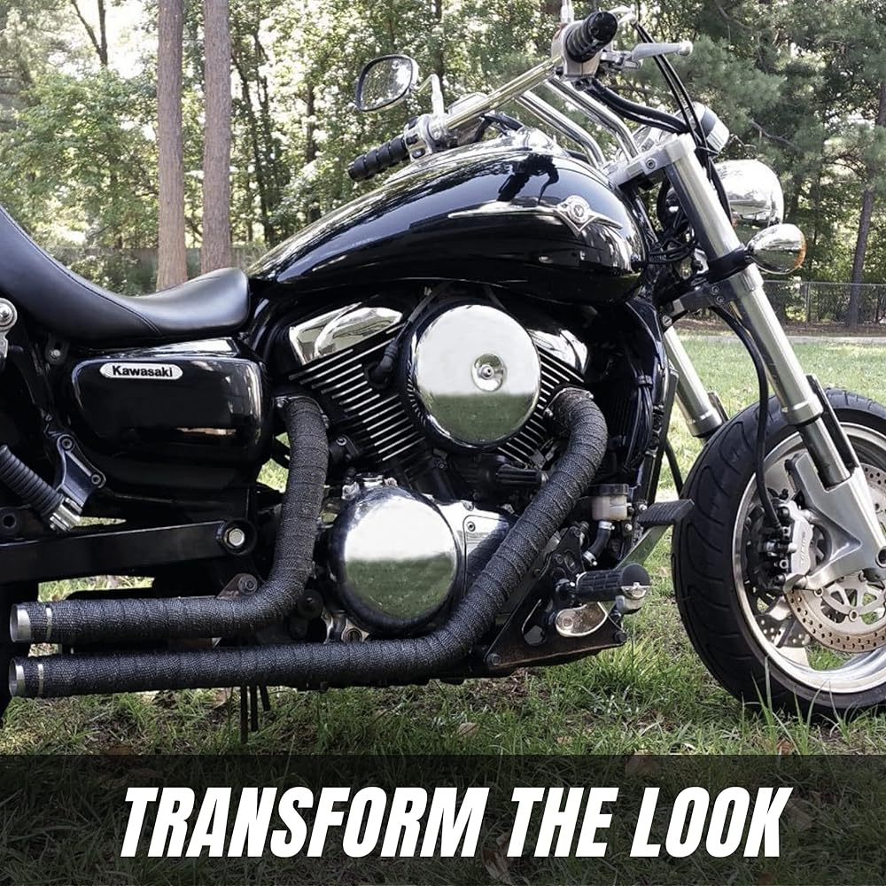 SUNPLUSTRADE 2 inch x 50 feet Black Exhaust Heat Slap Roll Autby Fiber Glass Heat Shield Tape Stainless Thai