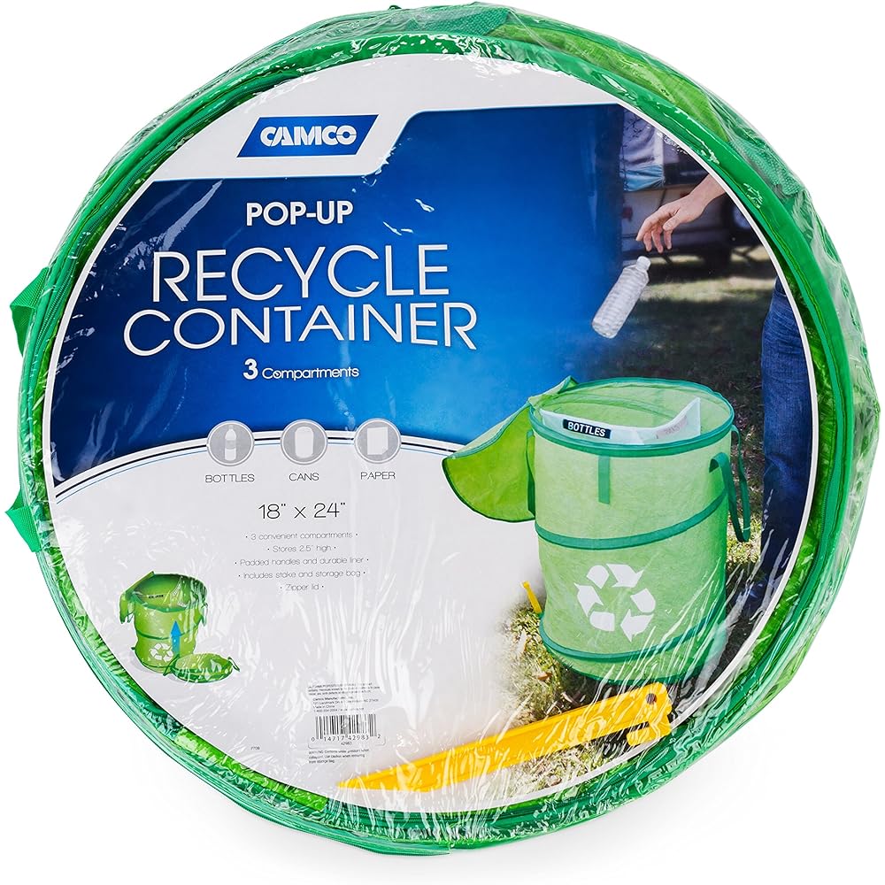 CAMCO Pop -up recycle container (large) with zipper for lid closure -Easy installation / storage, reusable recycled bags, camping, outdoor dishes (picnic, BBQ, etc.), optimal for outdoor events (42893)