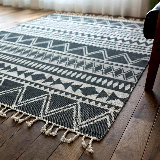 Sayang Sayan Native Pattern Geometric Rug Carpet 200x250 cm 3 Tatami Navy Hand Woven
