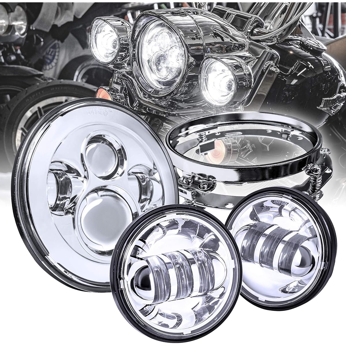 7 inch CREE LED Headlight for Harley Davidson Headlight +4.5 inch Passlight+Mount Bracket