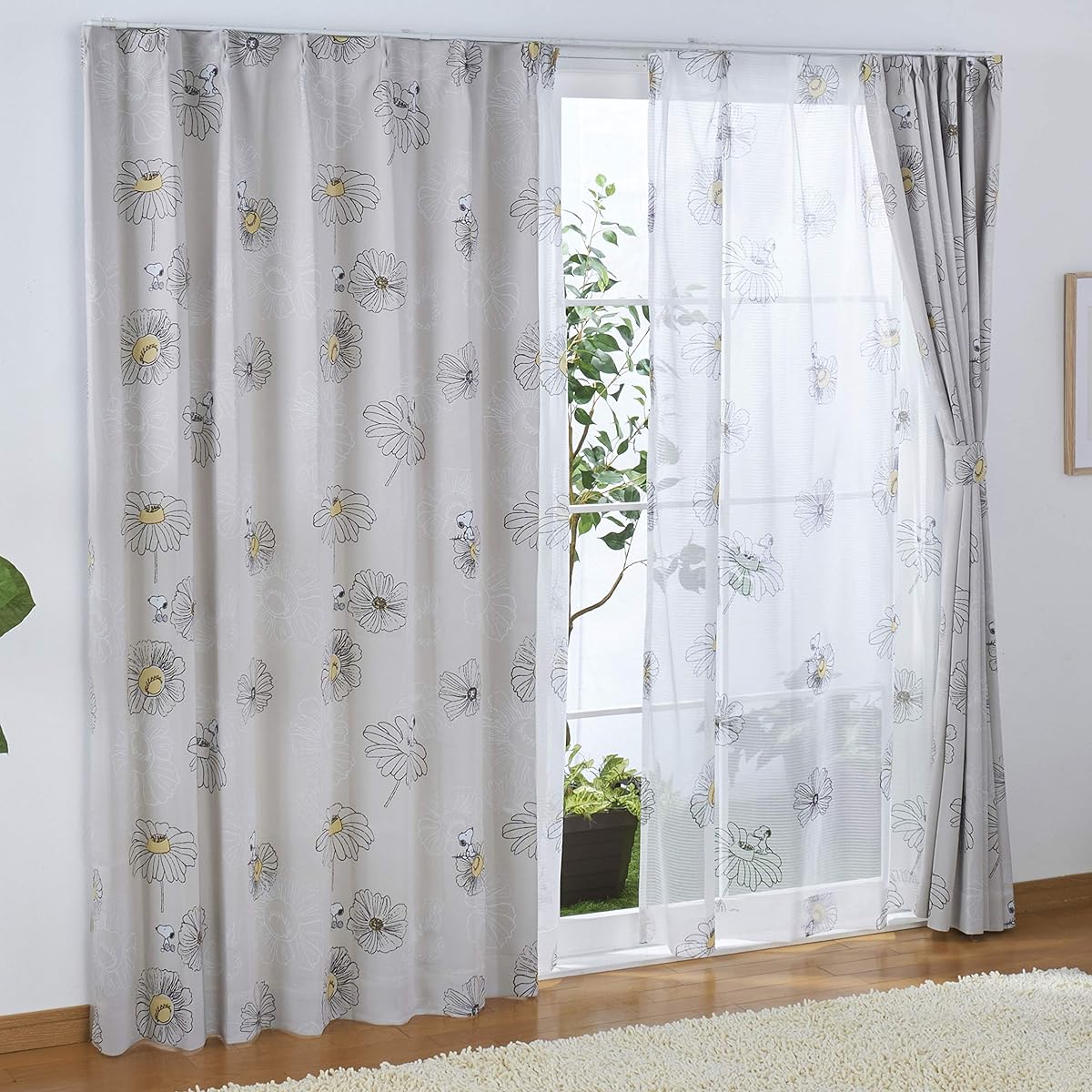 Peanuts Snoopy 2nd grade blackout heat shielding curtain + lace curtain set of 4 flower width 100 x 200 cm length KO-1/KO-2
