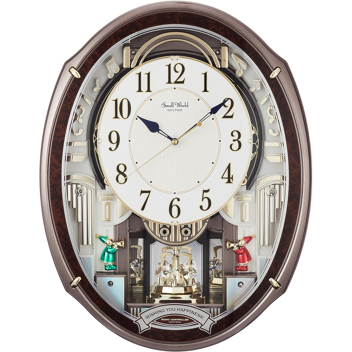 RHYTHM Wall Clock Radio Clock Karakuri Clock with 48 Melodies Brown 49.9 x 38.9 x 10.8 cm Aldi 4MN545RH23