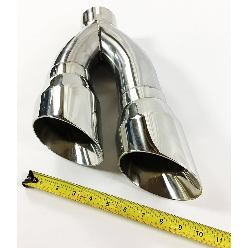Exhaust tip 3.00 inch inlet 4.00 inch outlet length 16.00 inch dual tilt angle stainless steel stainless steel WMS8304016-300-SS Wadeon exhaust tip