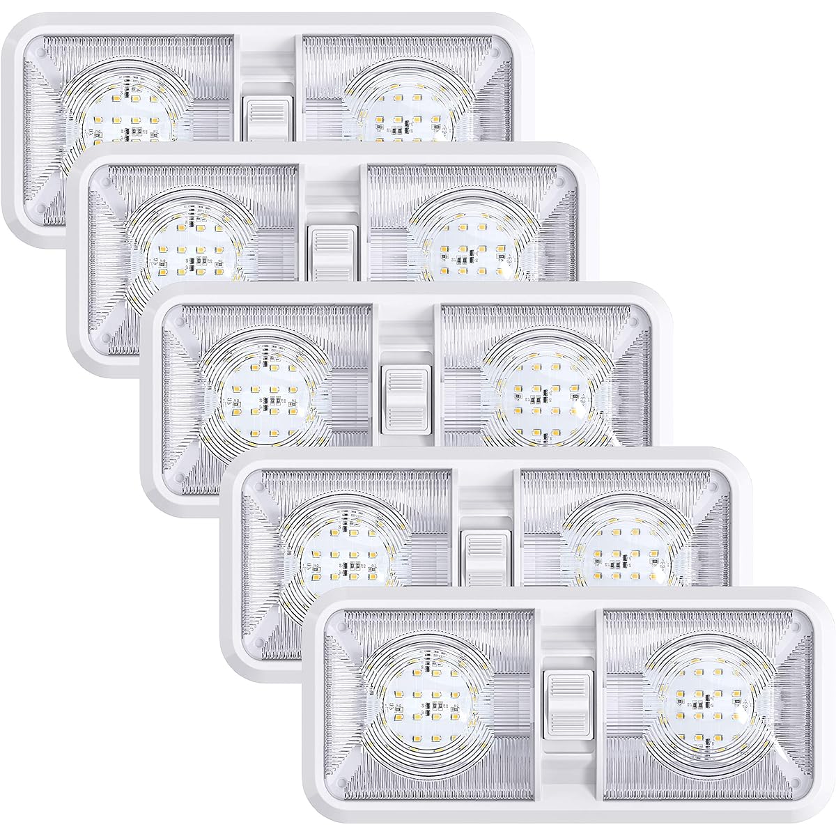 5 Pack Leisure LED Camper LED Ceiling Double Dome Light Fixture with On/Off Switch Car RV Trailer Camper Boat DC 12V Natural White 4000-4500K 2835SMD 48pcs (Natural White 4000-4500K 5pcs)