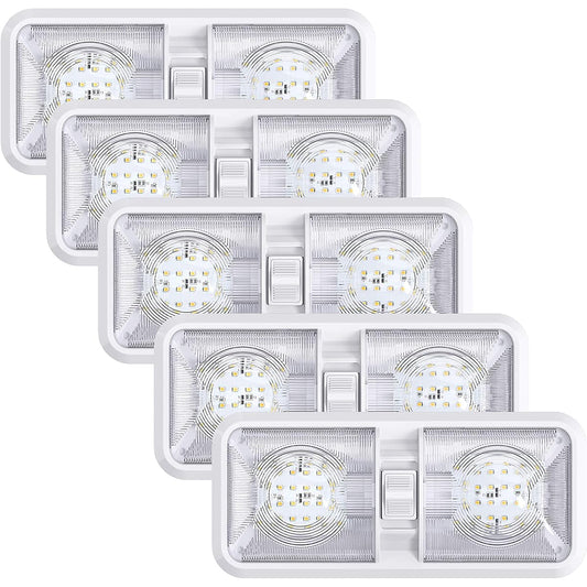 5 Pack Leisure LED Camper LED Ceiling Double Dome Light Fixture with On/Off Switch Car RV Trailer Camper Boat DC 12V Natural White 4000-4500K 2835SMD 48pcs (Natural White 4000-4500K 5pcs)