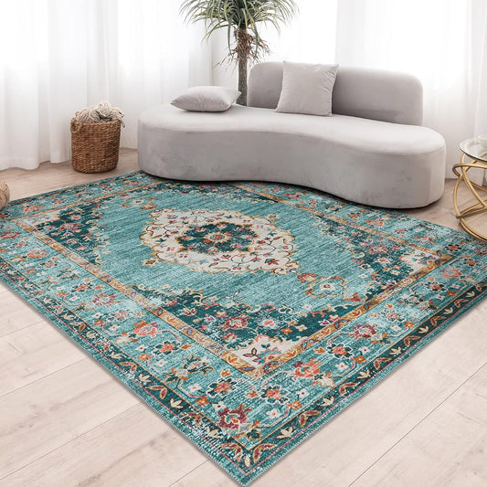 DECOMALL Carpet 3 Tatami Persian Carpet Rug Washable 200x250CM All Seasons Anti-Slip Compatible with Floor Heating Odor Resistant Mite Resistant Blue