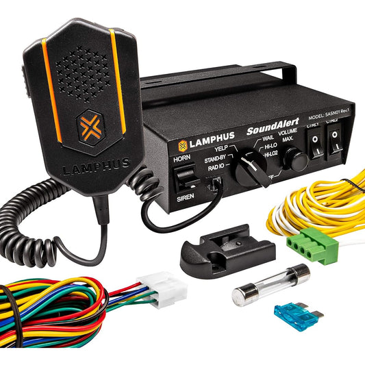Soundalert 100W Emergency Police Siren Amplifier [2 x 16A Switch Control] [Hands Free Air Horn] [PTT Mike] [Radio Revolload Cast] Warning PA System Emergency Truck Car Warning Light