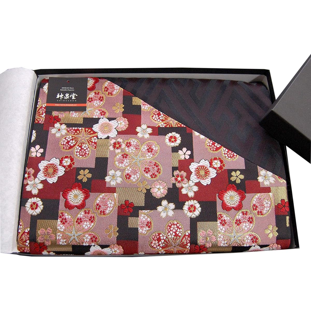 [Pre-packaged] Boxed Japanese style table center 120 x 30cm (Red cherry blossoms)