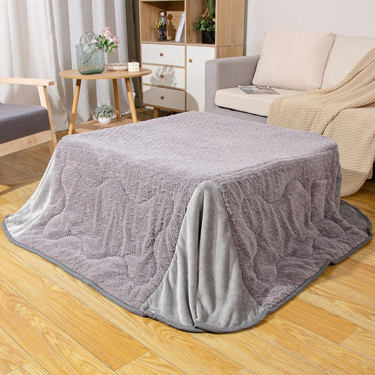 Peto-Raifu Space Saving Kotatsu Comforter, Thin Kotatsu Comforter, Square Kotatsu Futon, Comforter, Warm, Kotatsu Comforter, Fluffy, Simple, Fleece Jacquard, Plain, Gray, 180x180cm