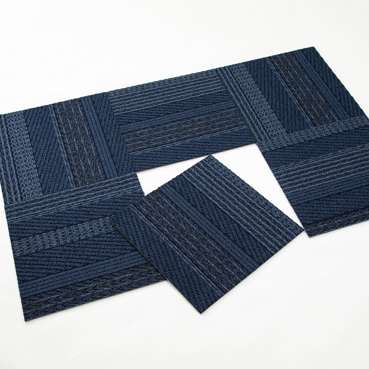 Kawashima Textile Cercon Cable Knit III Unit Rug Tile Carpet Blue 50 x 50cm UR2203 6 pieces/1 case Made in Japan