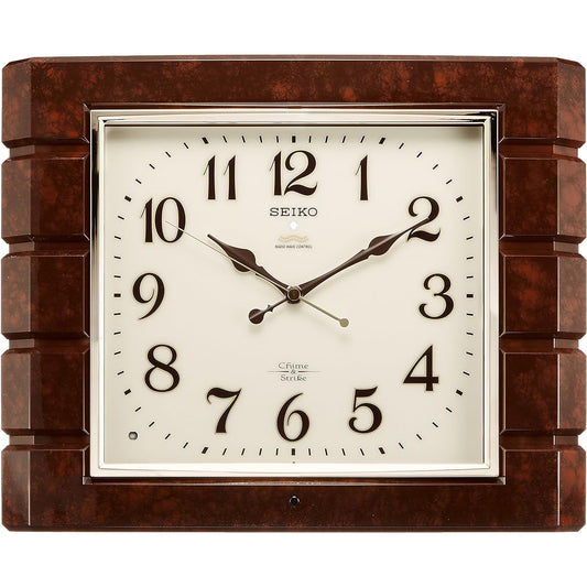 Seiko Clock Wall Clock Radio Analog Time Selectable Chime & Strike Square Dark Brown Marble Pattern RX209B