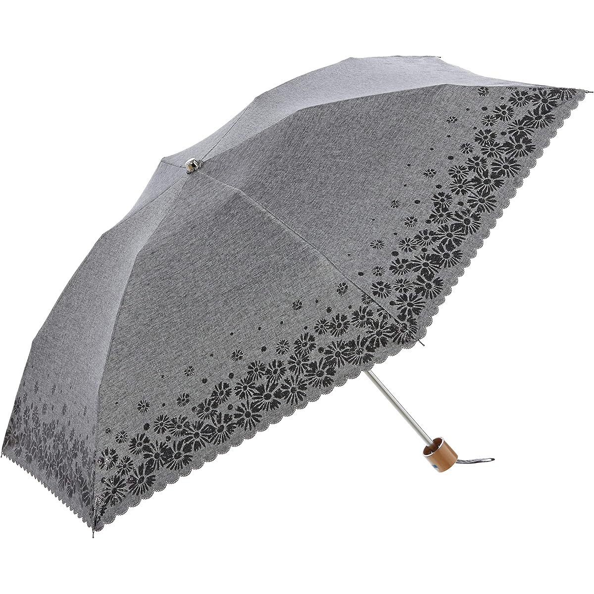 [Moonbat] Folding Umbrella um-feel (Anfeel) Glitter Pigment Floral Pattern Parasol Parasol Folding Umbrella Women's 11004-02 [Heat Shielding, Light Shielding, For Both Sunny and Rainy Days] Black Black Rib Length: Approx. 50cm