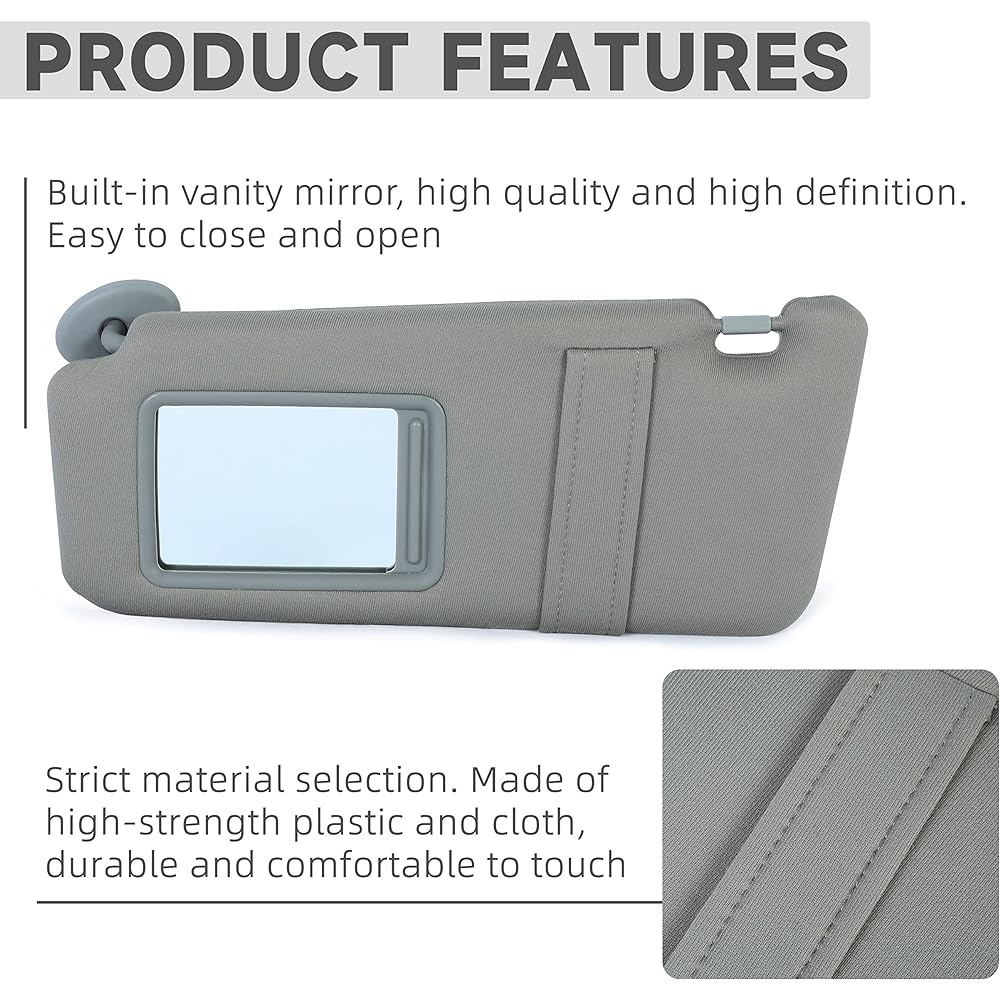 KUAFU Sun Visor Set 2007 2008 2009 2010 2011 2011 Toyota Camry Sunroof No Gray Replacement (74320-06780-B0, 74320-33B81-B0, 74310-06750-B0) Ride seat and passenger seat side