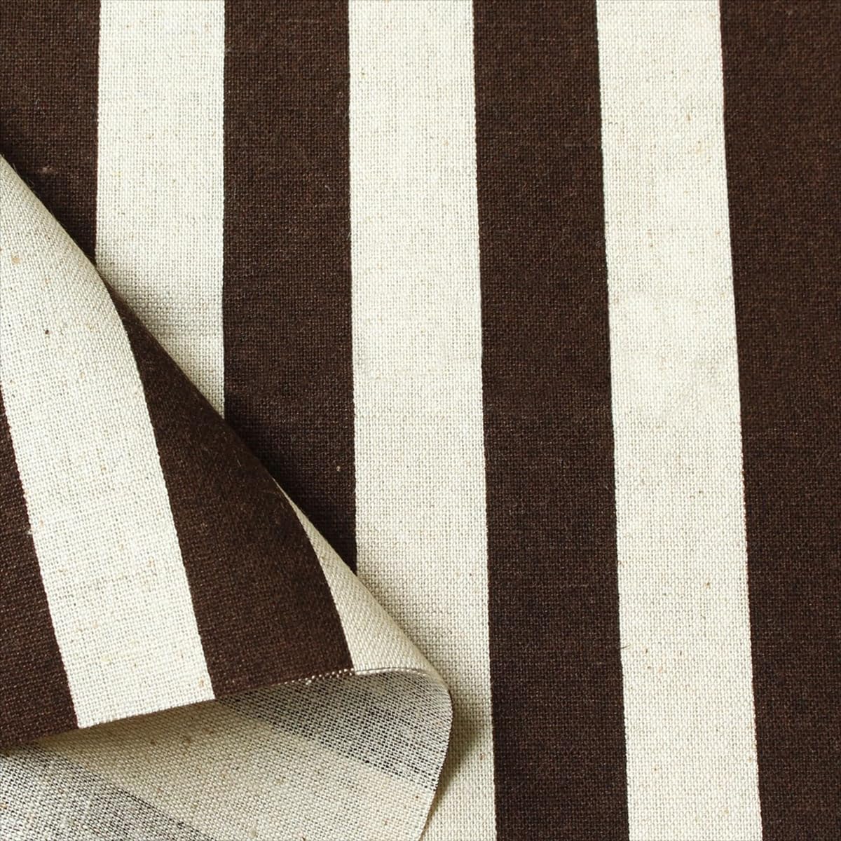 Nippon Chuko NBK Cotton Linen Natural Print Fabric Thick Stripe Pattern 110cm Width x 9m Sold Cut Brown ICH29000-2J-9M