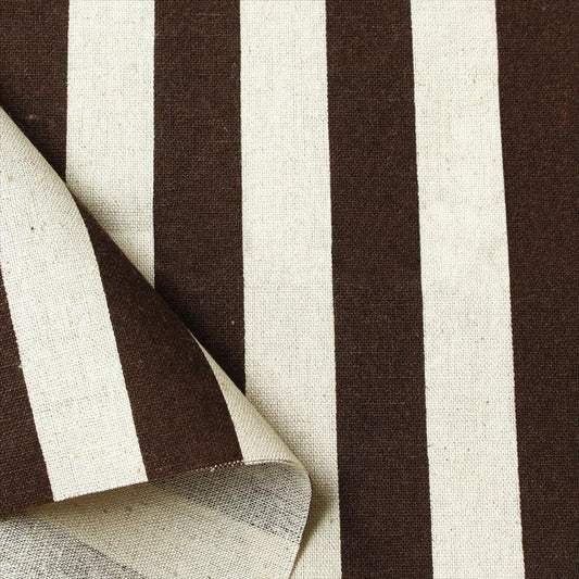 Nippon Chuko NBK Cotton Linen Natural Print Fabric Thick Stripe Pattern 110cm Width x 9m Sold Cut Brown ICH29000-2J-9M
