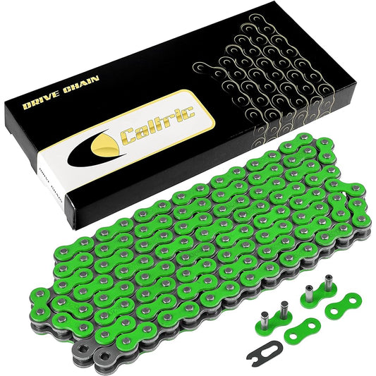 Caltric Green 520 Pitch 120 Link Non-Oring Drive Chain Compatible with ATV/UTV/Quad/Side X Side/Motorcycle/Dirt Bike/Rivet and Clip-on Master Link