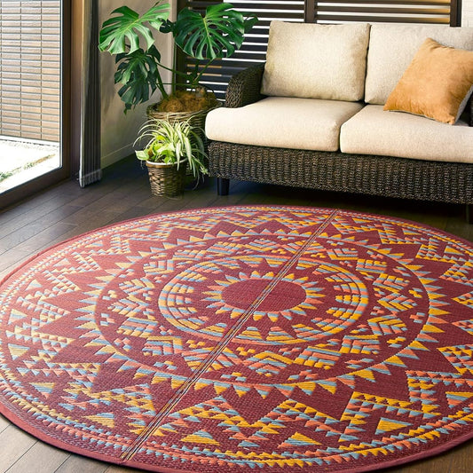 Hagiwara Rush Red Diameter approx. 180cm Rush Rug (with lining) "Aztec" 81932600