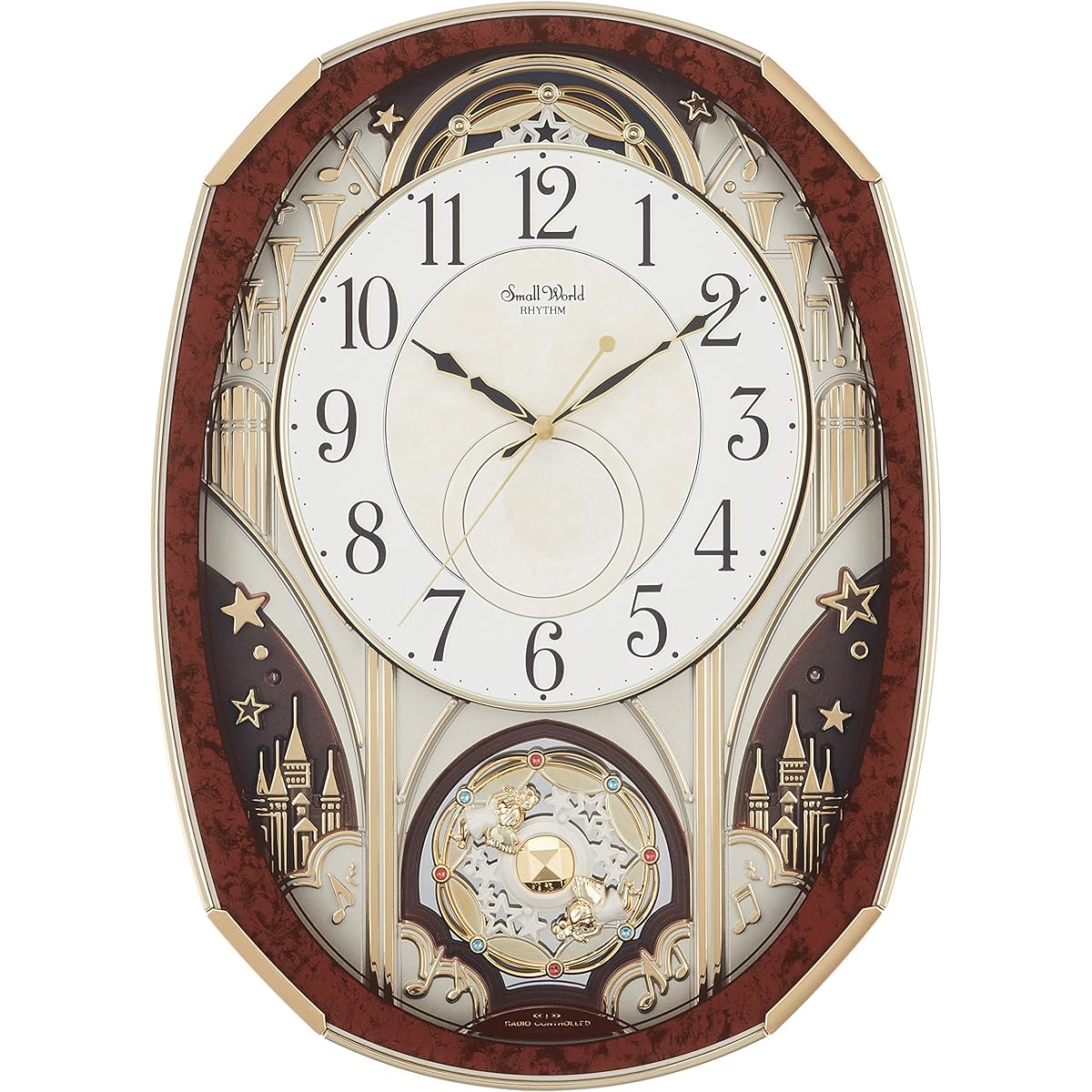 RHYTHM Wall Clock Radio Analog Karakuri Small World Noel M 30 Songs Melody Brown Small World 4MN513RH23