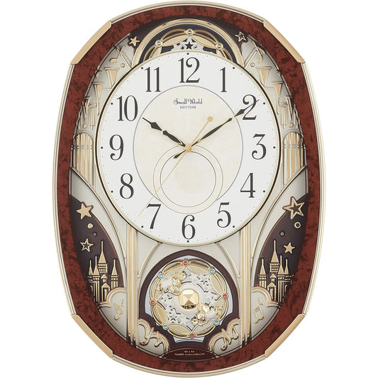 RHYTHM Wall Clock Radio Analog Karakuri Small World Noel M 30 Songs Melody Brown Small World 4MN513RH23