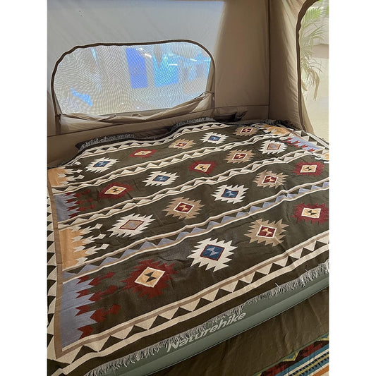 Peel Forest El Paso Blanket Rug Blanket Cover Multi Cover Native Pattern Ortec Pattern Kilim Tatami Style, Dark Green Large…