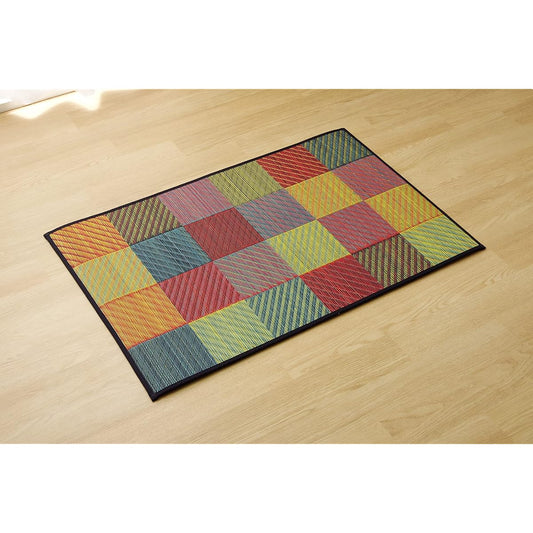Ikehiko Corporation Igusa Entrance Mat Purely Domestic F Colorful Block Entrance Mat 70 x 120cm #8819270 Red