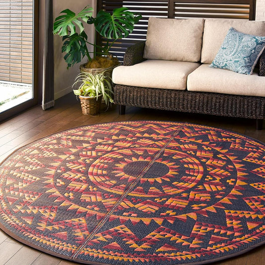 Hagiwara Rush Brown Diameter approx. 180cm Rush Rug (with lining) "Aztec" 81932610